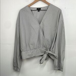 MOSSIMO Striped Wrap Top Gray & White Long sleeve size XXL